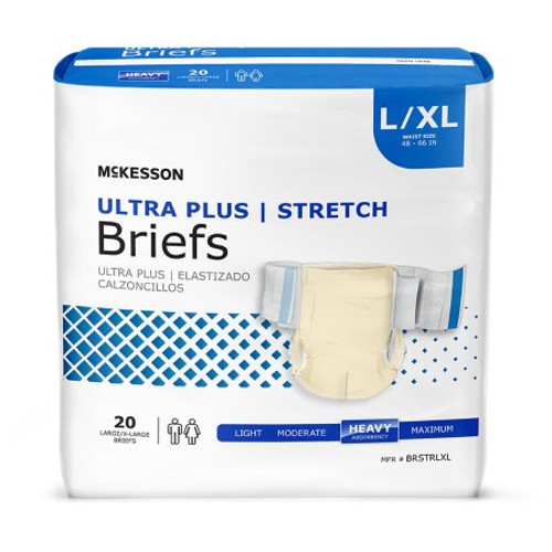 Unisex Adult Incontinence Brief McKesson Ultra Plus Stretch Large / X-Large Disposable Heavy Absorbency BRSTRLXL