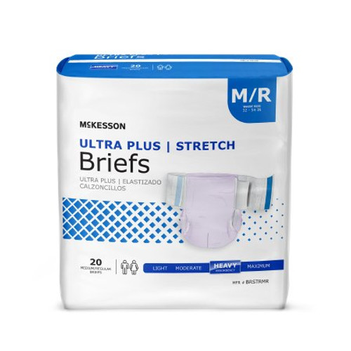 Unisex Adult Incontinence Brief McKesson Ultra Plus Stretch Medium Disposable Heavy Absorbency BRSTRMR