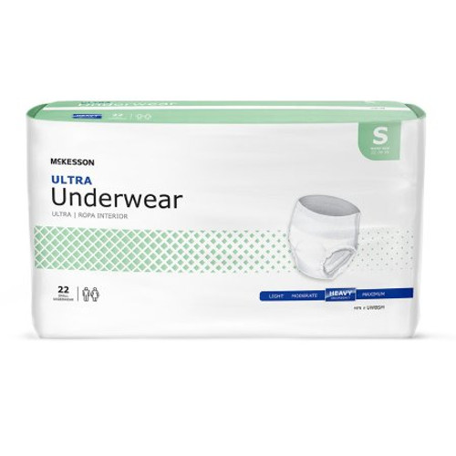 Unisex Adult Absorbent Underwear McKesson Ultra Pull On with Tear Away Seams Small Disposable Heavy Absorbency UWBSM