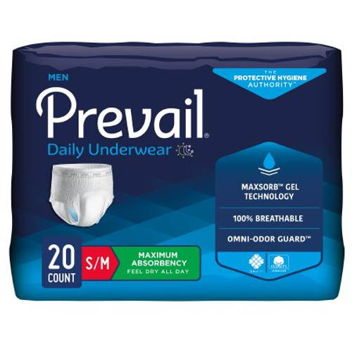 Male Adult Absorbent Underwear Prevail Men s Daily Underwear Pull On with Tear Away Seams Small / Medium Disposable Heavy Absorbency PUM-512/1