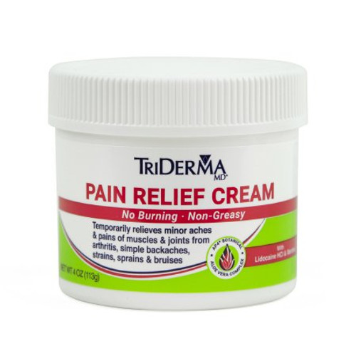 Topical Pain Relief TriDerma MD 4% - 1.25% Strength Lidocaine / Menthol Cream 4 oz. 73041