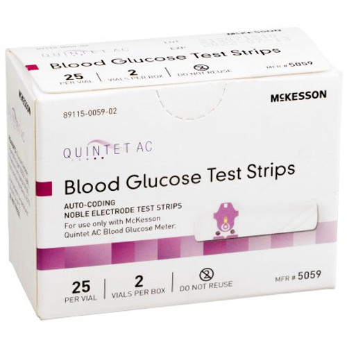 Blood Glucose Test Strips Quintet AC 50 Strips per Box For 5055 McKesson QUINTET AC Blood Glucose Monitoring System and 5052 McKesson QUINTET AC Blood Glucose Control Solution 5059