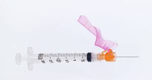 Syringe with Hypodermic Needle Eclipse 3 mL 22 Gauge 1-1/2 Inch Detachable Needle Hinged Safety Needle 305783