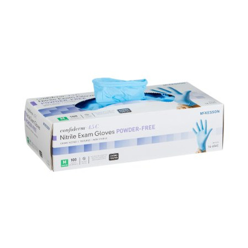 Exam Glove McKesson Confiderm 4.5C Medium NonSterile Nitrile Standard Cuff Length Textured Fingertips Blue Chemo Tested 14-656C