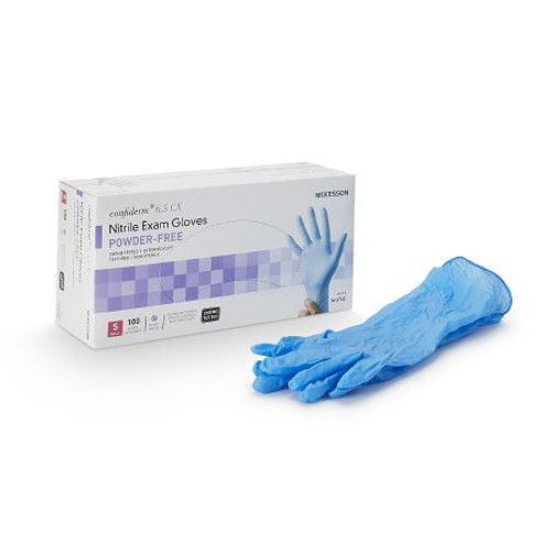 Exam Glove McKesson Confiderm 6.5CX Small NonSterile Nitrile Extended Cuff Length Textured Fingertips Blue Chemo Tested 14-674C