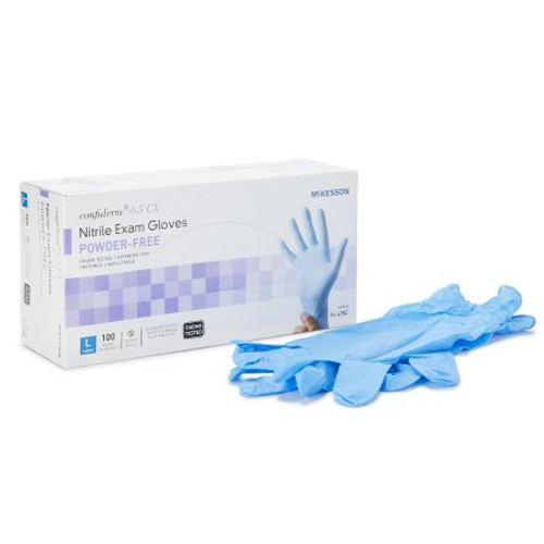 Exam Glove McKesson Confiderm 6.5CX Large NonSterile Nitrile Extended Cuff Length Textured Fingertips Blue Chemo Tested 14-678C