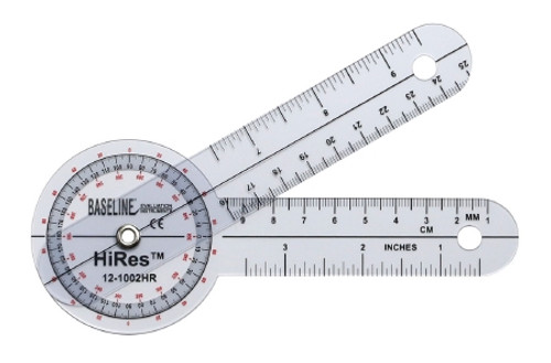 Goniometer Baseline Transparent HiRes Plastic 0.1 X 2.5 X 6.5 Inch 6 Inch Arms 360 Head Has Three Scales Calibrated Reads 1 Increments Inches and Centimeters 12-1002HR Each/1