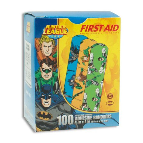 Adhesive Strip American White Cross Stat Strip 3/4 X 3 Inch Plastic Rectangle Kid Design Batman / Green Lantern / Aquaman Sterile 10791