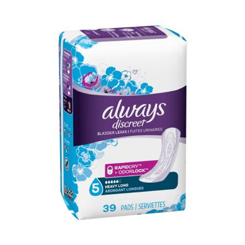 Incontinence Liner Always Discreet Maxi 13-1/2 Inch Length Heavy Absorbency DualLock Core One Size Fits Most Adult Female Disposable 03700095128