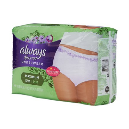 Female Adult Absorbent Underwear Always Discreet Pull On with Tear Away Seams Small / Medium Disposable Heavy Absorbency 03700088736