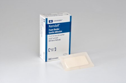Silicone Foam Dressing Kendall Border Foam Gentle Adhesion 3-1/2 X 5-1/2 Inch Rectangle Silicone Adhesive with Border Sterile 55546BG
