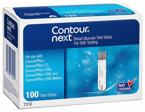 Blood Glucose Test Strips Contour 100 Strips per Box No Coding Required For Contour Next One Meter 7312