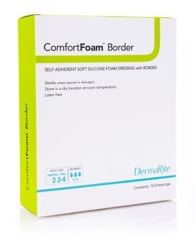 Silicone Foam Dressing ComfortFoam Border 2 X 5 Inch Rectangle Silicone Adhesive with Border Sterile 43250
