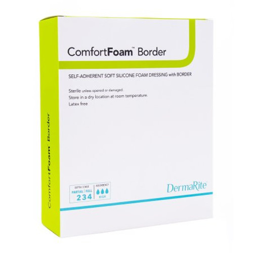 Silicone Foam Dressing ComfortFoam Border 4 X 8 Inch Rectangle Silicone Adhesive with Border Sterile 43480