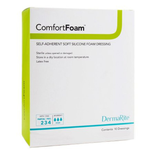 Silicone Foam Dressing ComfortFoam 2 X 2 Inch Square Silicone Adhesive without Border Sterile 44220