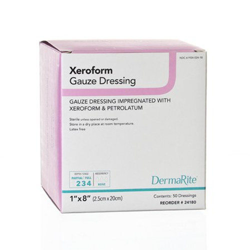 Impregnated Dressing DermaRite 1 X 8 Inch Gauze Xeroform / Petrolatum Sterile 24180