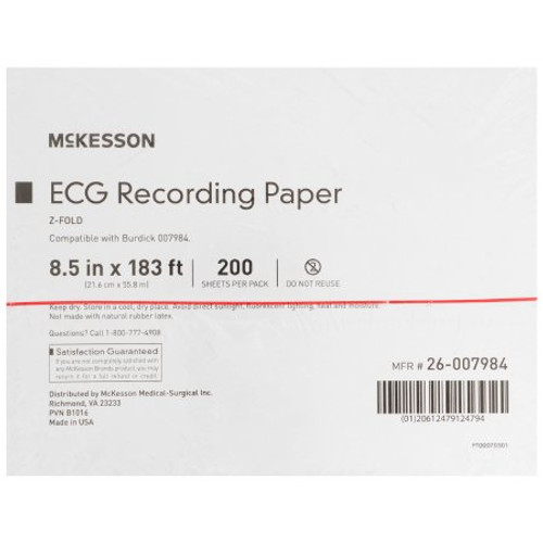 Diagnostic Recording Paper McKesson Thermal Paper 8-1/2 Inch X 183 Foot Z-Fold Red Grid 26-007984