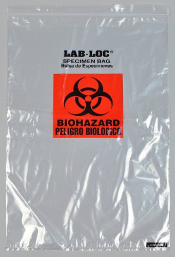 Specimen Transport Bag with Document Pouch Lab-Loc 14 X 20 Inch LDPE Zip Closure Biohazard Symbol NonSterile LABZ1420B