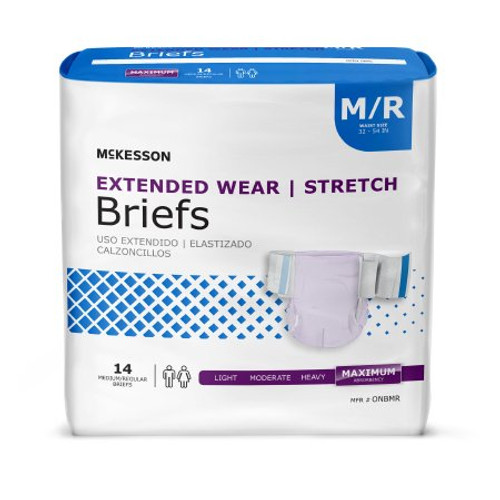 Unisex Adult Incontinence Brief McKesson Extended Wear Medium Disposable Heavy Absorbency ONBMR