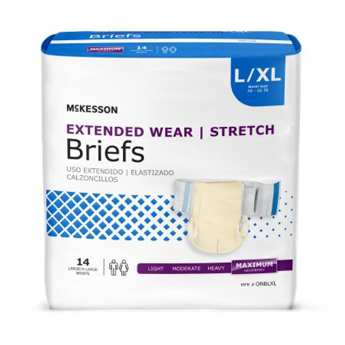 Unisex Adult Incontinence Brief McKesson Extended Wear Large / X-Large Disposable Heavy Absorbency ONBLXL