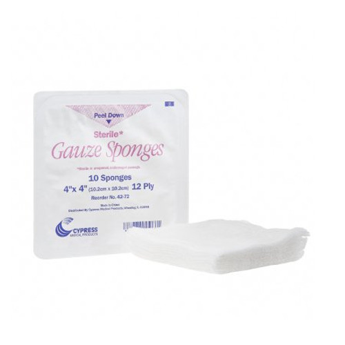 Gauze Sponge McKesson Brand Cotton 12-Ply 4 X 4 Inch Square Sterile 42-72