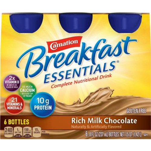 Oral Supplement Carnation Breakfast Essentials Rich Milk Chocolate Flavor Powder 17.7 oz. Canister 12165164 Case/6