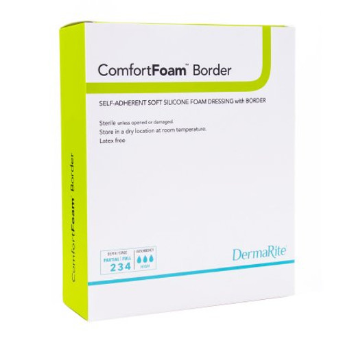 Silicone Foam Dressing ComfortFoam Border 6 X 8 Inch Rectangle Silicone Adhesive with Border Sterile 43680