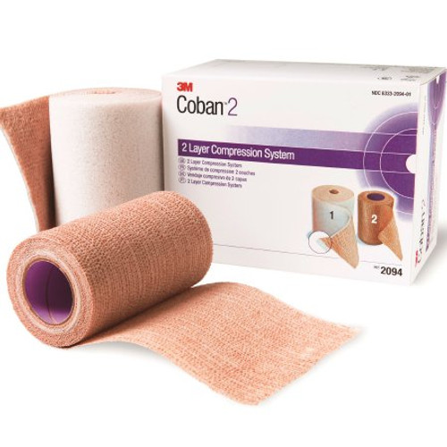 2 Layer Compression Bandage System 3M Coban 2 2-9/10 Yard X 4 Inch / 4 Inch X 5-1/10 Yard 35 to 40 mmHg Self-adherent / Pull On Closure Tan / White NonSterile 2094N
