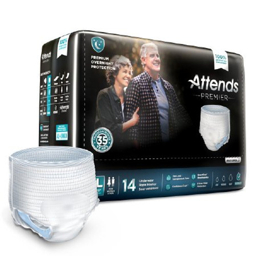 Unisex Adult Absorbent Underwear Attends Premier Pull On with Tear Away Seams X-Large Disposable Heavy Absorbency ALI-UW40 Bag/14