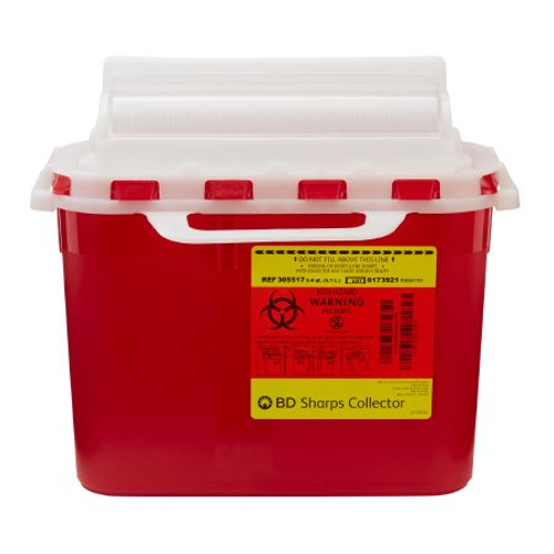 Sharps Container BD 12 H X 12 W X 4-4/5 D Inch 5.4 Quart Red Base / White Lid Horizontal Entry Counter Balanced Door Lid 305517