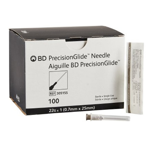 Hypodermic Needle PrecisionGlide Without Safety 22 Gauge 1 Inch Length 305155