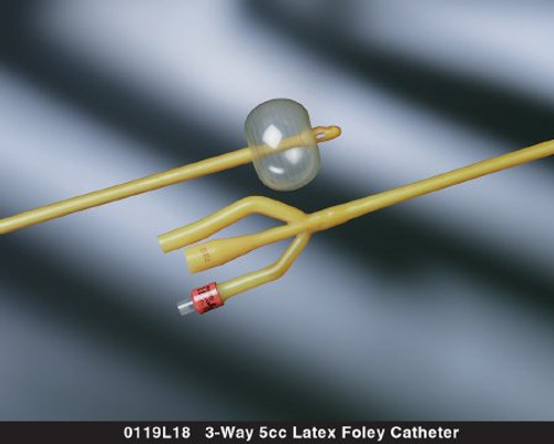 Foley Catheter Bard Lubricath 3-Way Round Tip 5 cc Balloon 18 Fr. Latex 0119L18