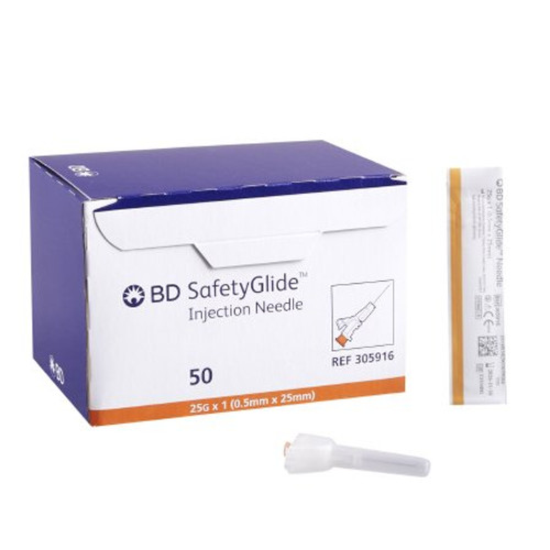 Hypodermic Needle SafetyGlide Sliding Safety Needle 25 Gauge 1 Inch Length 305916