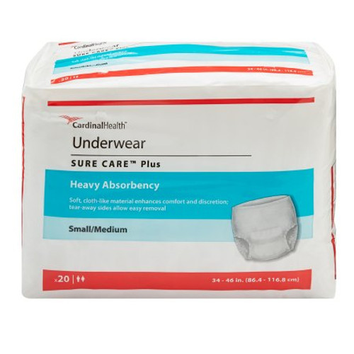 Unisex Adult Absorbent Underwear Sure Care Plus Pull On with Tear Away Seams Small / Medium Disposable Heavy Absorbency 1605