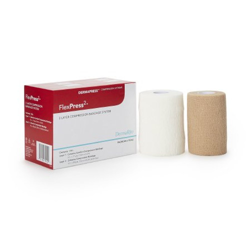 2 Layer Compression Bandage System FlexPress2 4 Inch X 7-1/10 Yard / 4 Inch X 8-9/10 Yard Standard Compression Self-adherent Closure Tan / White NonSterile 79202 Each/1