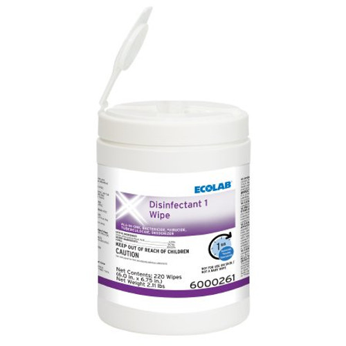 Ecolab Disinfectant 1 Surface Disinfectant Cleaner Bactericidal Manual Pull Wipe 220 Count Canister Disposable Sweet Scent NonSterile 6000261 Carton/220