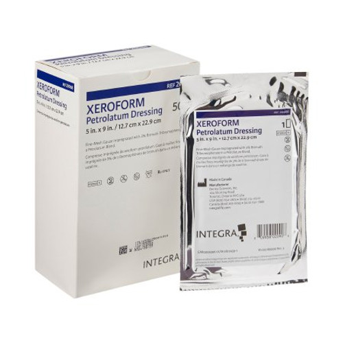 Petrolatum Impregnated Dressing Xeroform 5 X 9 Inch Gauze Bismuth Tribromophenate / Petrolatum Sterile DKC20068 Case/200