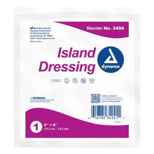 Adhesive Dressing Dynarex 6 X 6 Inch Nonwoven / Cotton Square White Sterile 3494 Case/150