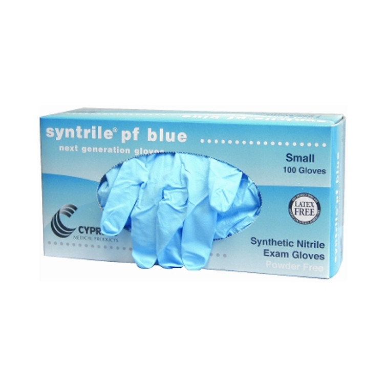 Exam Glove syntrile pf blue NonSterile Blue Powder Free Nitrile Ambidextrous Fully Textured Not Chemo Approved Small 27-22 Box/100