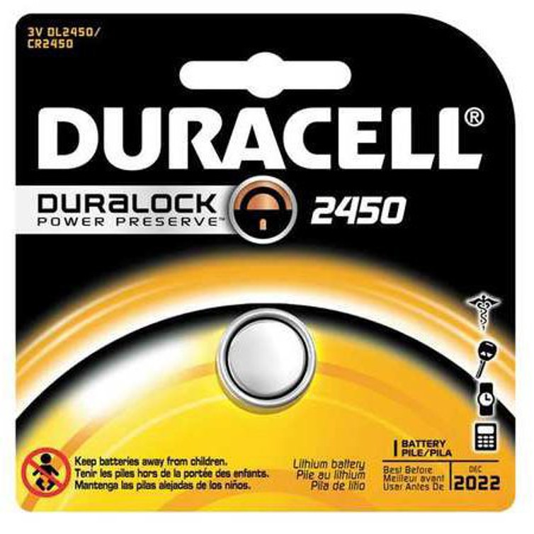 Duracell Lithium Battery 2450 Cell 3V Disposable 1 Pack DL2450BPK Box/6