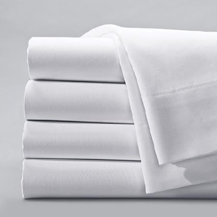 Bed Sheet Flat 66 X 104 Inch White Cotton 55% / Polyester 45% Reusable 03360101 DZ/12
