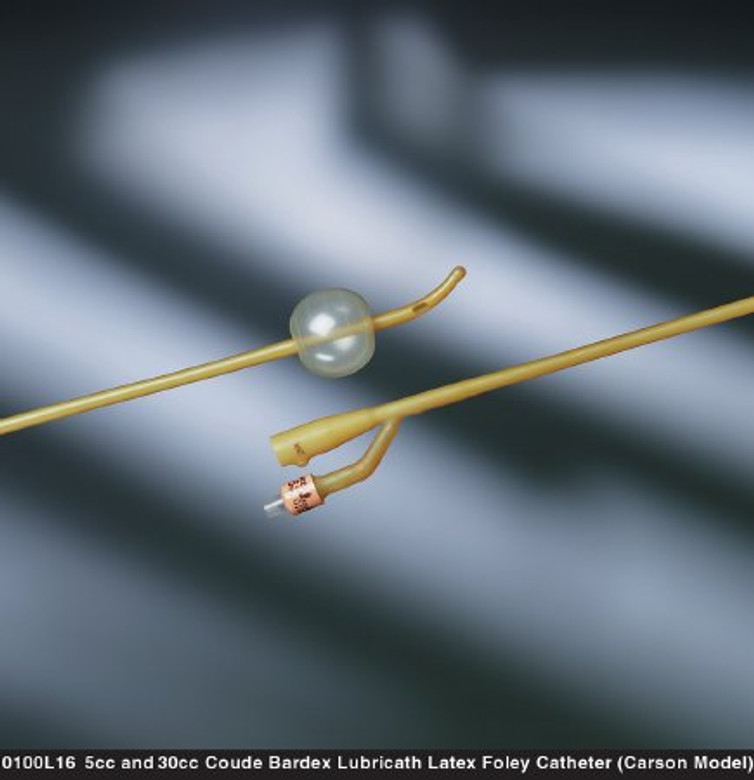 Foley Catheter Bardex Lubricath 2-Way Carson Model 30 cc Balloon 22 Fr. Hydrophilic Polymer Coated Latex 0100L22 Each/1
