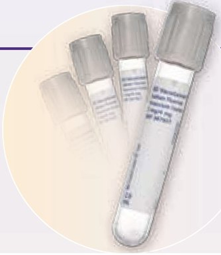 BD Vacutainer Venous Blood Collection Tube Fluoride Tube Sodium Fluoride / Potassium Oxalate 16 X 100 mm 10 mL Gray Conventional Closure Glass Tube 367001 Case/1000
