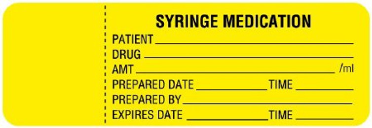 Syringe Label Anesthesia Drug Label SYRINGE MEDICATION / PATIENT / DRUG / AMT / ml / PREPARED DATE TIME PREPARED BY / EXPIRES DATE TIME Fluorescent Yellow 1 X 3 Inch ULCU223 Roll/1