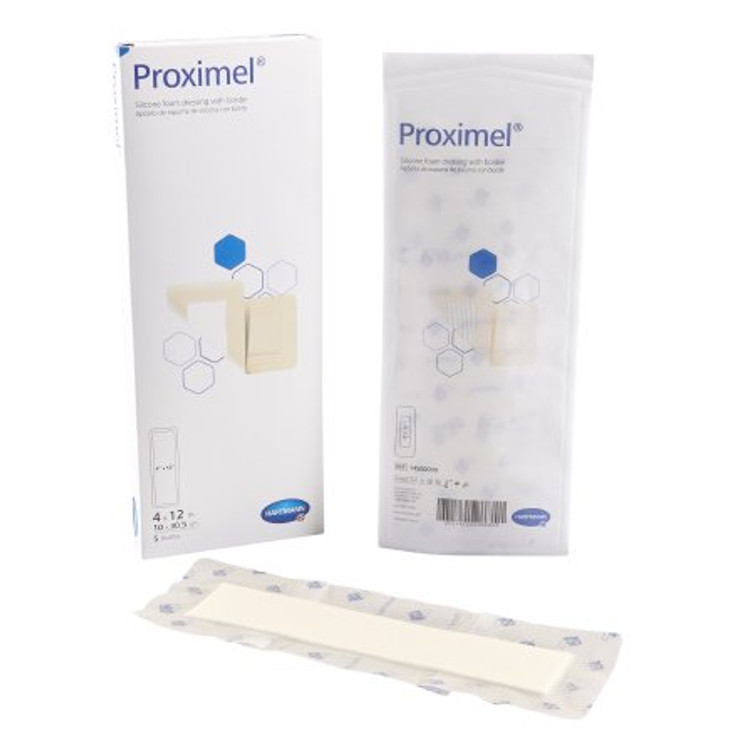 Silicone Foam Dressing Proximel 4 X 12 Inch Rectangle Silicone Adhesive with Border Sterile 14500000 Box/5