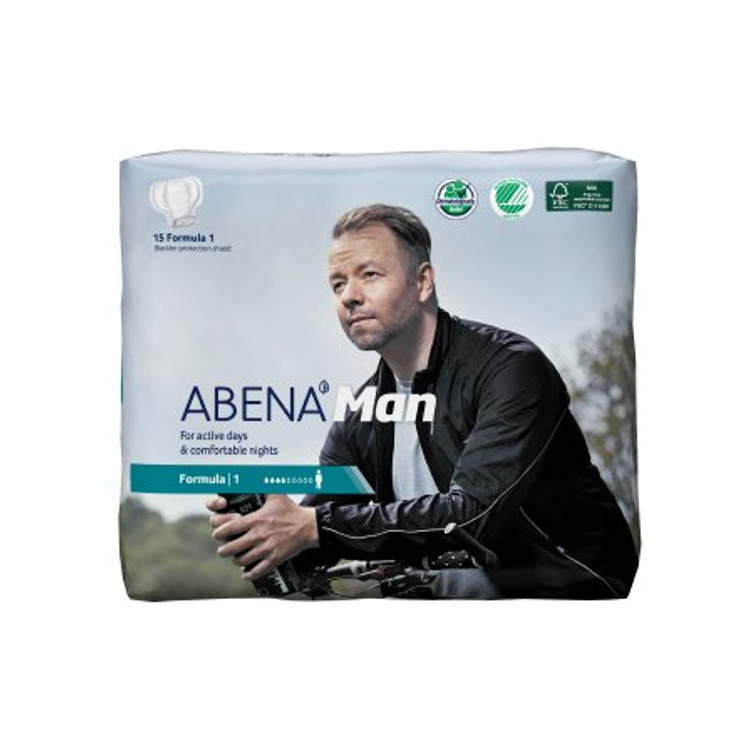 Bladder Control Pad Abena -Man 11 Inch Length Light Absorbency Fluff / Polymer Core Formula 1 Adult Male Disposable 1000017162 Bag/15