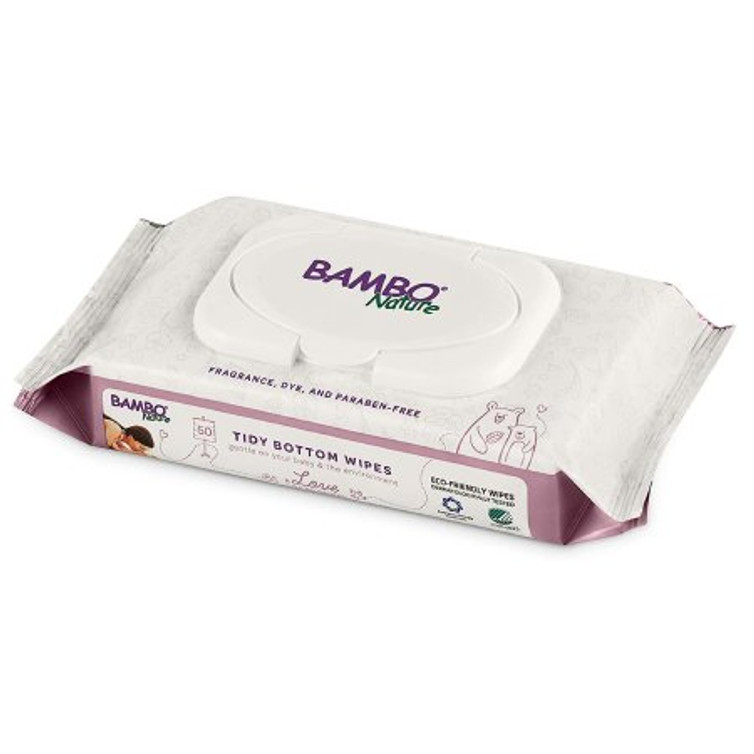 Baby Wipe Bambo Nature Tidy Bottom Soft Pack Water / Glycerin / Sodium Laureth-11 Carboxylate Unscented 50 Count 114809 Case/1200