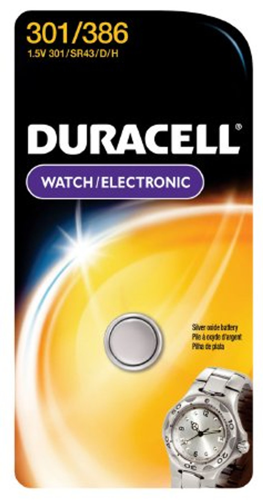 Silver Oxide Battery Duracell 301 / 386 Coin Cell 1.5V Disposable 1 Pack D301/386PK