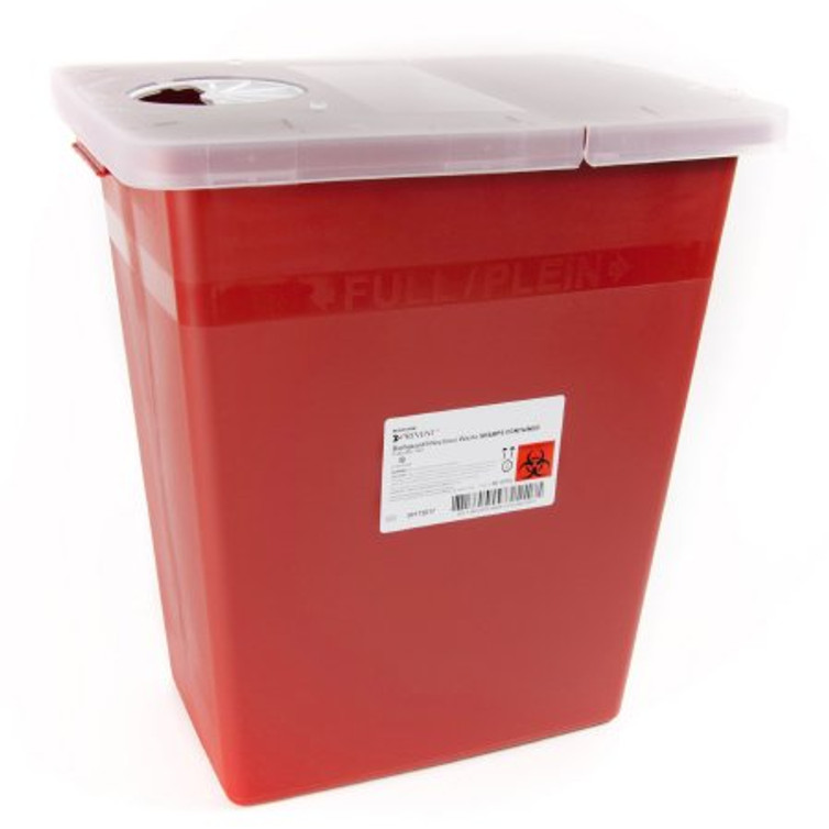 Sharps Container McKesson Prevent 13-3/4 W X 13-3/4 D X 14 H Inch 8 Gallon Red Base / Translucent Lid Horizontal / Vertical Entry Hinged Rotor Lid 80-8705
