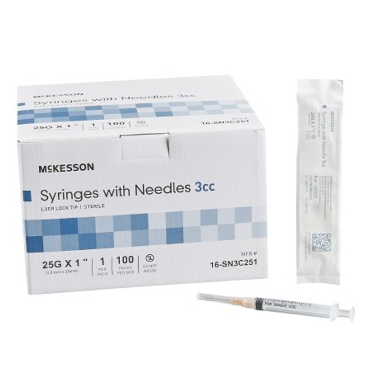 Syringe with Hypodermic Needle McKesson 3 mL 23 Gauge 1 Inch Detachable Needle Without Safety 16-SN3C231